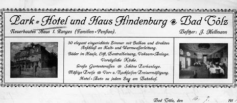 Briefkopf des späteren Parkhotel: &bdquo;Park-Hotel und Haus Hindenburg&rdquo;